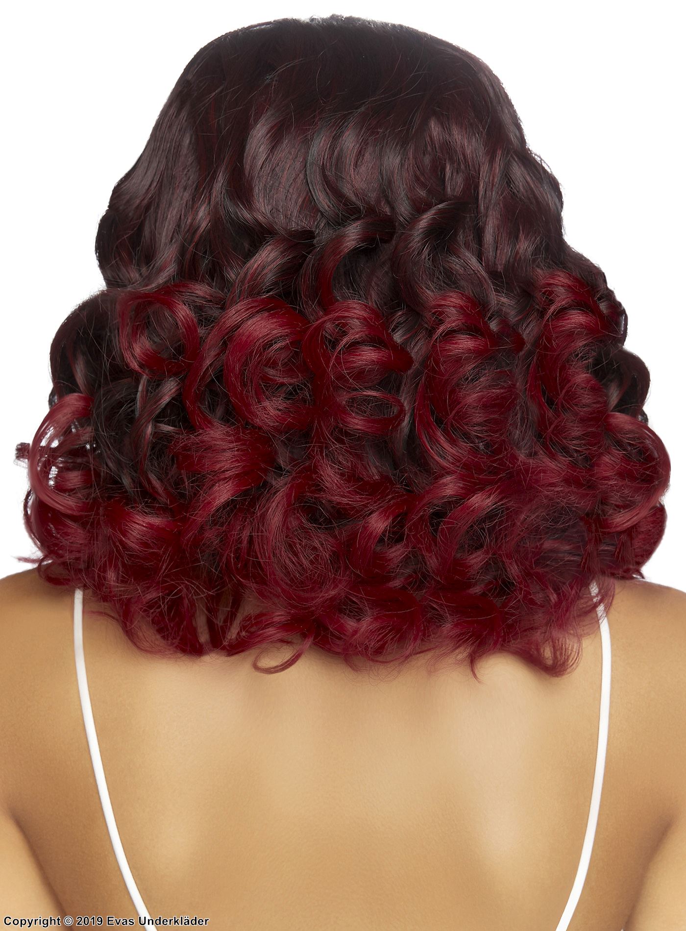 Wig, curls, center part, ombre